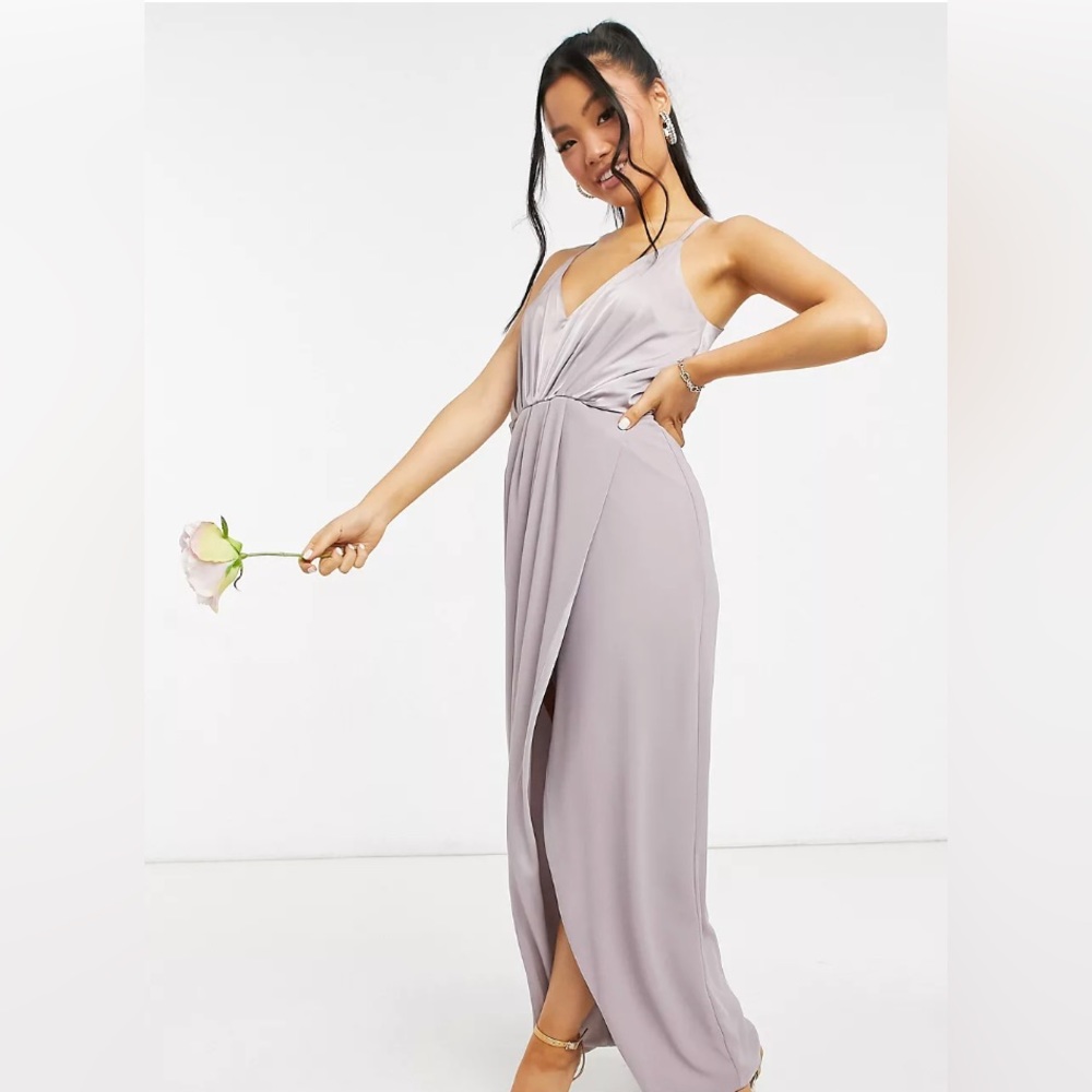 NWT PETITE SATIN HALTER BRIDESMAID MAXI DRESS